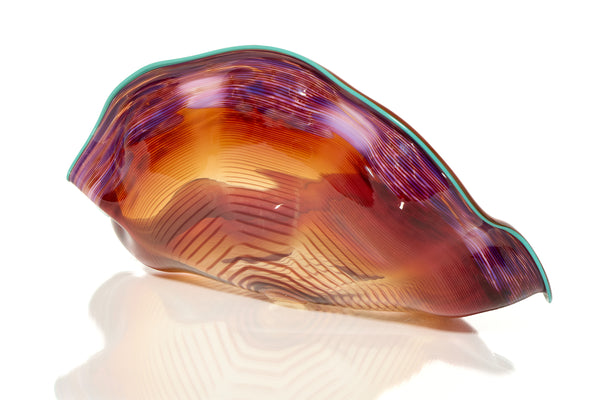 Dale Chihuly 4 Piece Red Seaform Set with Turquoise Lip Wrap Signed 1987 Handblown Glass