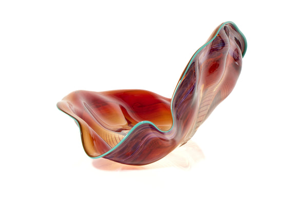 Dale Chihuly 4 Piece Red Seaform Set with Turquoise Lip Wrap Signed 1987 Handblown Glass