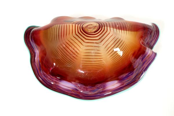 Dale Chihuly 4 Piece Red Seaform Set with Turquoise Lip Wrap Signed 1987 Handblown Glass