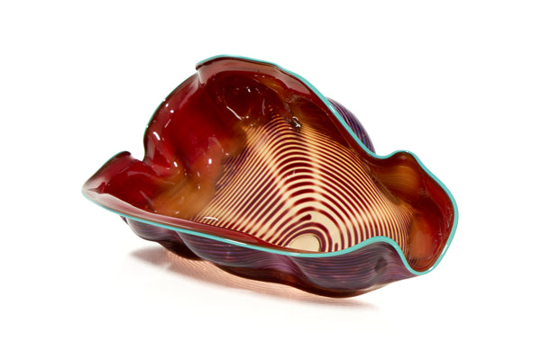 Dale Chihuly 4 Piece Red Seaform Set with Turquoise Lip Wrap Signed 1987 Handblown Glass
