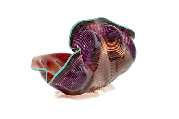 Dale Chihuly 4 Piece Red Seaform Set with Turquoise Lip Wrap Signed 1987 Handblown Glass