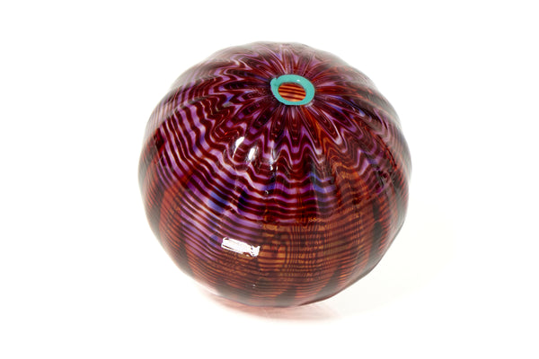 Dale Chihuly 4 Piece Red Seaform Set with Turquoise Lip Wrap Signed 1987 Handblown Glass