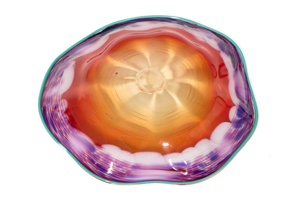 Dale Chihuly 4 Piece Red Seaform Set with Turquoise Lip Wrap Signed 1987 Handblown Glass