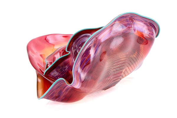 Dale Chihuly 4 Piece Red Seaform Set with Turquoise Lip Wrap Signed 1987 Handblown Glass