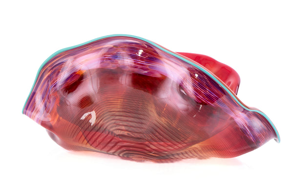 Dale Chihuly 4 Piece Red Seaform Set with Turquoise Lip Wrap Signed 1987 Handblown Glass