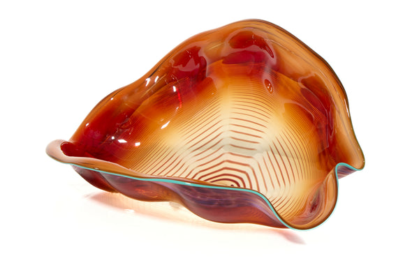 Dale Chihuly 4 Piece Red Seaform Set with Turquoise Lip Wrap Signed 1987 Handblown Glass