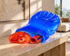 Dale Chihuly, Lapis Blue and Ruby Red Seven Piece Seafom Set, Signed 1988