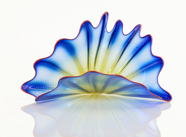 Dale Chihuly, Signed 1997 Four Piece Handblown Glass Blue Persian Set With Cadmium Red Lip Wrap