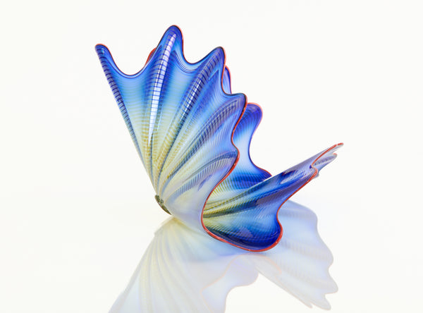 Dale Chihuly, Signed 1997 Four Piece Handblown Glass Blue Persian Set With Cadmium Red Lip Wrap