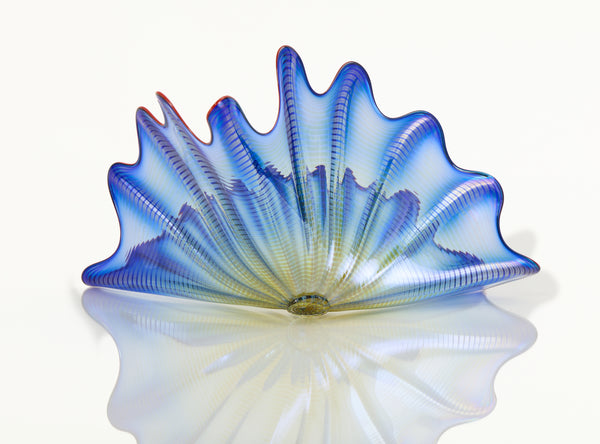 Dale Chihuly, Signed 1997 Four Piece Handblown Glass Blue Persian Set With Cadmium Red Lip Wrap
