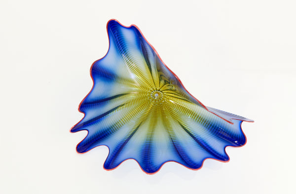 Dale Chihuly, Signed 1997 Four Piece Handblown Glass Blue Persian Set With Cadmium Red Lip Wrap