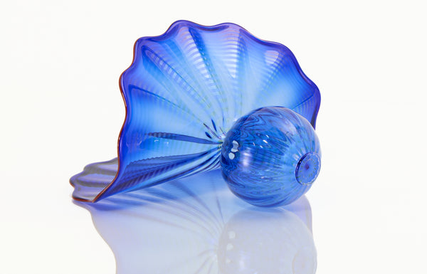 Dale Chihuly, Signed 1997 Four Piece Handblown Glass Blue Persian Set With Cadmium Red Lip Wrap