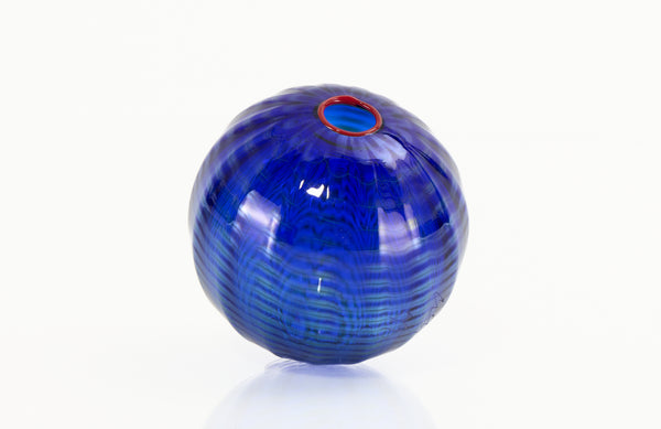 Dale Chihuly, Signed 1997 Four Piece Handblown Glass Blue Persian Set With Cadmium Red Lip Wrap