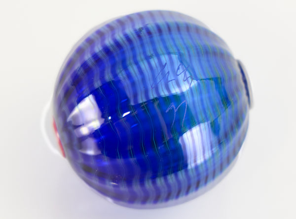 Dale Chihuly, Signed 1997 Four Piece Handblown Glass Blue Persian Set With Cadmium Red Lip Wrap