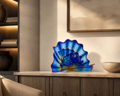 Dale Chihuly, Signed 1997 Four Piece Handblown Glass Blue Persian Set With Cadmium Red Lip Wrap