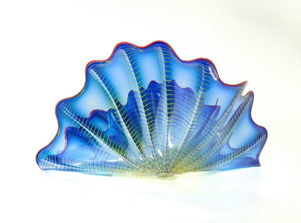 Dale Chihuly, Signed 1997 Four Piece Handblown Glass Blue Persian Set With Cadmium Red Lip Wrap