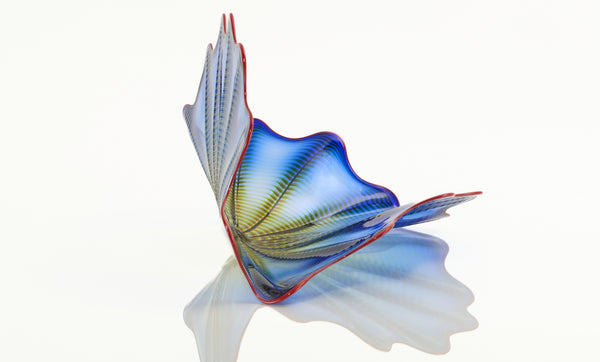 Dale Chihuly, Signed 1997 Four Piece Handblown Glass Blue Persian Set With Cadmium Red Lip Wrap