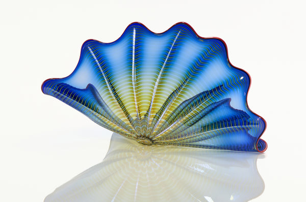 Dale Chihuly, Signed 1997 Four Piece Handblown Glass Blue Persian Set With Cadmium Red Lip Wrap