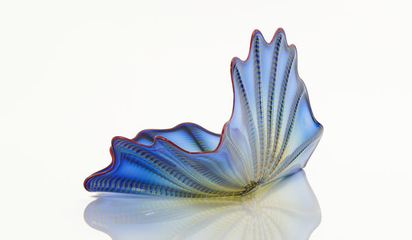 Dale Chihuly, Signed 1997 Four Piece Handblown Glass Blue Persian Set With Cadmium Red Lip Wrap