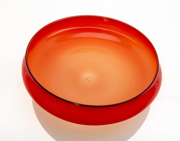 Dale Chihuly, Four-Piece Castillian Red Basket Set with Black Lip Wraps, a hand-blown glass ensemble with fluid, asymmetrical forms and rich red color accented by bold black lip wraps