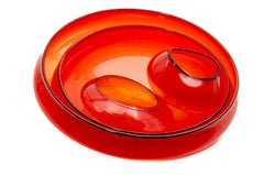 Dale Chihuly, Four-Piece Castillian Red Basket Set with Black Lip Wraps, a hand-blown glass ensemble with fluid, asymmetrical forms and rich red color accented by bold black lip wraps