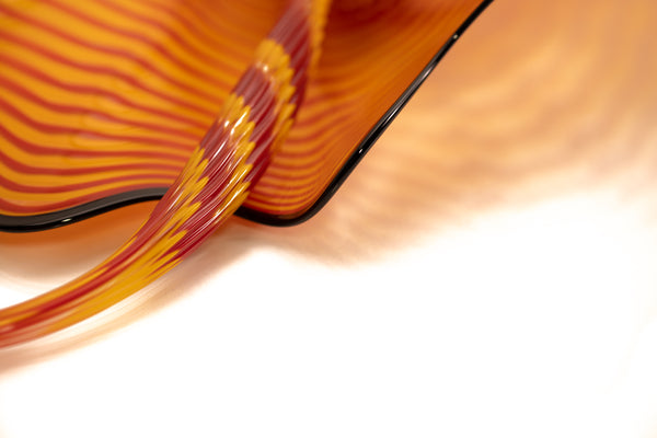 Dale Chihuly, four piece Cinnabar and Coral Persian Set with Black Lip Wraps, Signed 1998 Hand Blown Glass Sculpture