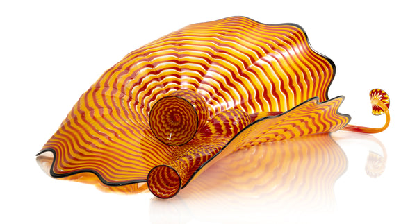 Dale Chihuly, four piece Cinnabar and Coral Persian Set with Black Lip Wraps, Signed 1998 Hand Blown Glass Sculpture