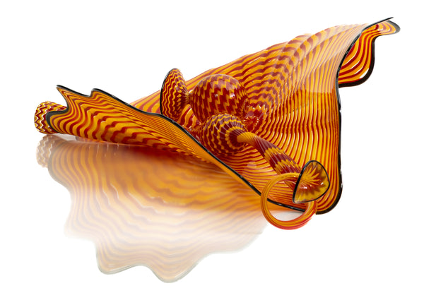 Dale Chihuly, four piece Cinnabar and Coral Persian Set with Black Lip Wraps, Signed 1998 Hand Blown Glass Sculpture