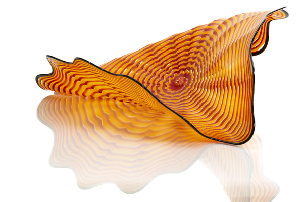 Dale Chihuly, four piece Cinnabar and Coral Persian Set with Black Lip Wraps, Signed 1998 Hand Blown Glass Sculpture