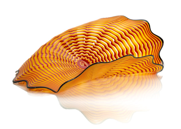 Dale Chihuly, four piece Cinnabar and Coral Persian Set with Black Lip Wraps, Signed 1998 Hand Blown Glass Sculpture