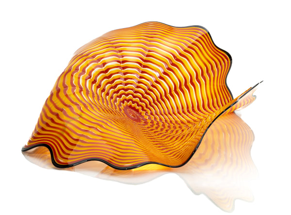 Dale Chihuly, four piece Cinnabar and Coral Persian Set with Black Lip Wraps, Signed 1998 Hand Blown Glass Sculpture