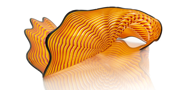 Dale Chihuly, four piece Cinnabar and Coral Persian Set with Black Lip Wraps, Signed 1998 Hand Blown Glass Sculpture