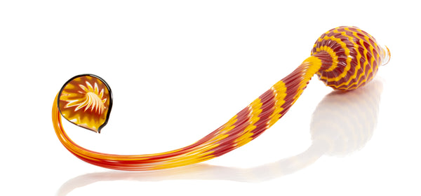 Dale Chihuly, four piece Cinnabar and Coral Persian Set with Black Lip Wraps, Signed 1998 Hand Blown Glass Sculpture