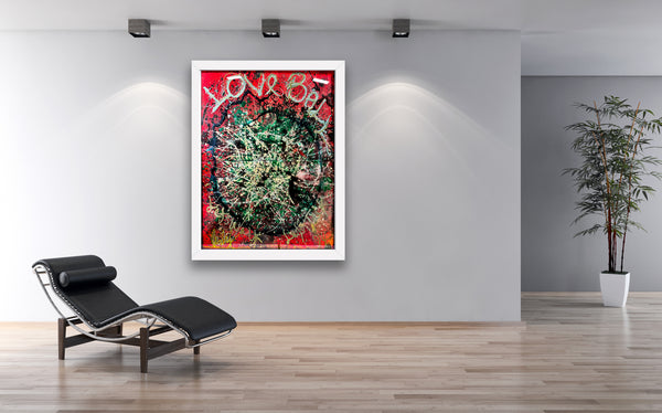 Dale Chihuly Large 80” x 60” Signed ‘Love Ball’ Red and Green Original Diptych Painting Red and Green