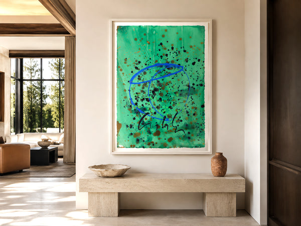 Dale Chihuly, Aqua Green Basket, Signed Original 42 Inch Painting