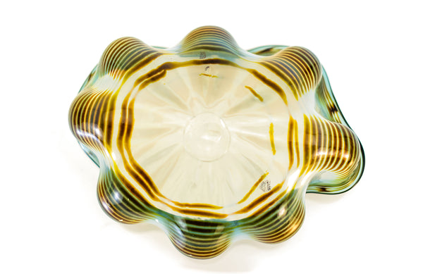 Dale Chihuly, Azure Blue and Ochre Seaform Set, Signed 1991 Unique Hand Blown Glass