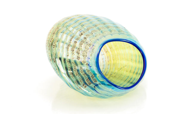 Dale Chihuly, Azure Blue and Ochre Seaform Set, Signed 1991 Unique Hand Blown Glass