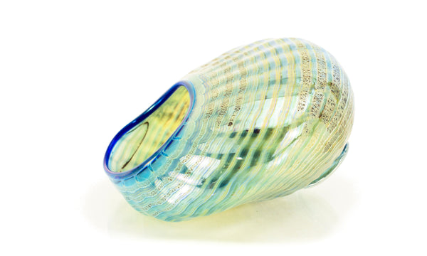Dale Chihuly, Azure Blue and Ochre Seaform Set, Signed 1991 Unique Hand Blown Glass