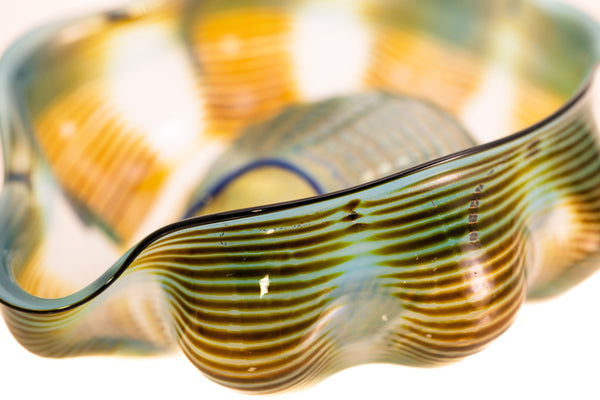 Dale Chihuly, Azure Blue and Ochre Seaform Set, Signed 1991 Unique Hand Blown Glass