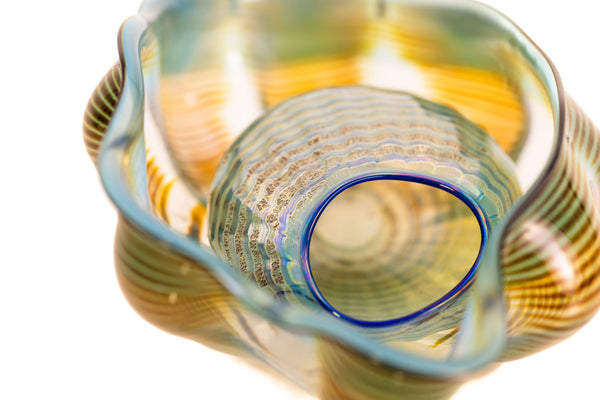 Dale Chihuly, Azure Blue and Ochre Seaform Set, Signed 1991 Unique Hand Blown Glass