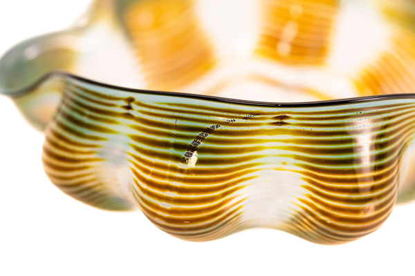 Dale Chihuly, Azure Blue and Ochre Seaform Set, Signed 1991 Unique Hand Blown Glass