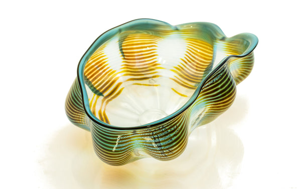 Dale Chihuly, Azure Blue and Ochre Seaform Set, Signed 1991 Unique Hand Blown Glass