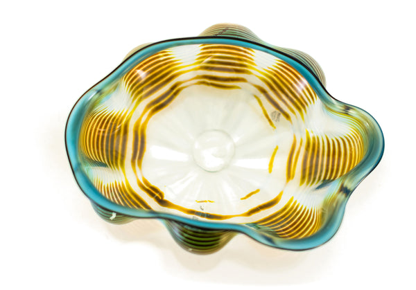 Dale Chihuly, Azure Blue and Ochre Seaform Set, Signed 1991 Unique Hand Blown Glass