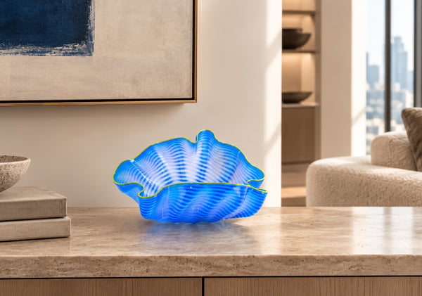 Dale Chihuly, Azure Seaform with Yellow Lip Wrap, 2006 Signed Hand Blown Glass