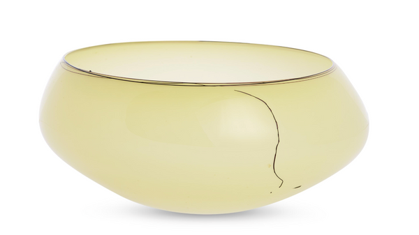 Dale Chihuly Butter Yellow Basket with Black Lap Wrap Signed 1993 Handblown Glass Sculpture