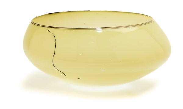 Dale Chihuly, Butter Yellow Basket with Black Lap Wrap, Signed 1993 Handblown Glass Sculpture