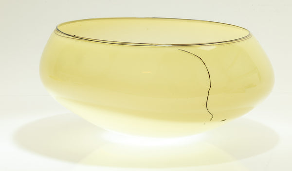 Dale Chihuly Butter Yellow Basket with Black Lap Wrap Signed 1993 Handblown Glass Sculpture