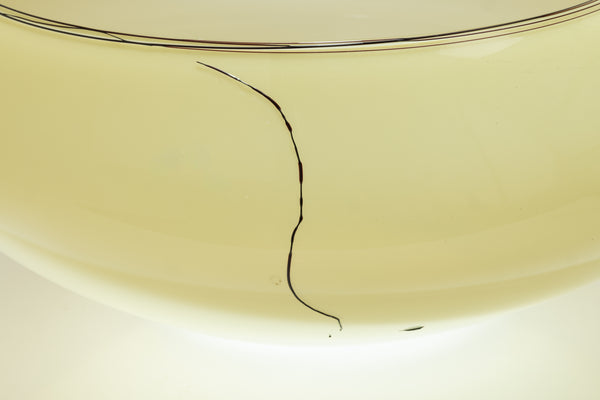 Dale Chihuly Butter Yellow Basket with Black Lap Wrap Signed 1993 Handblown Glass Sculpture