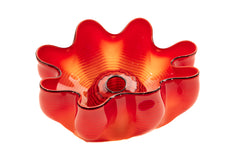 Dale Chihuly Chinese Red Seaform Pair Handblown Glass Signed Contemporary Art