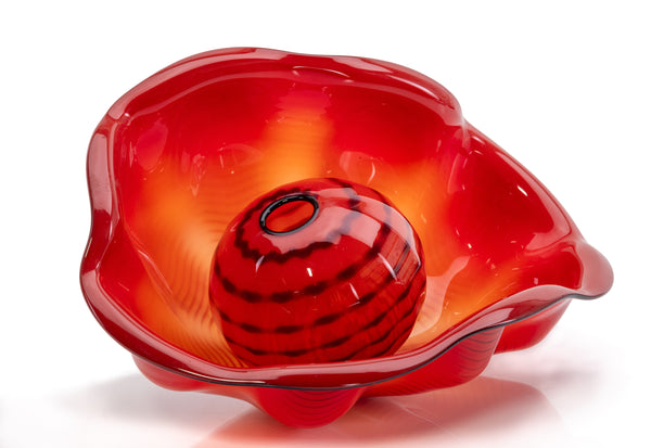Dale Chihuly Chinese Red Seaform Pair Portland Press 1995 Sold Out Hand Blown Glass
